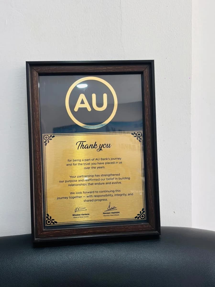 AU Small Finance Bank — Certificate of Appreciation